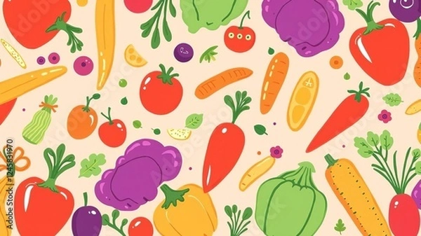 Fototapeta Hand drawn vegetables collection isolated elements vector design for creative projects, fresh, colorful, background