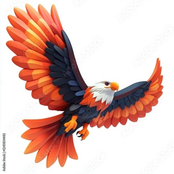 Fototapeta majestic eagle soaring, isolated on white