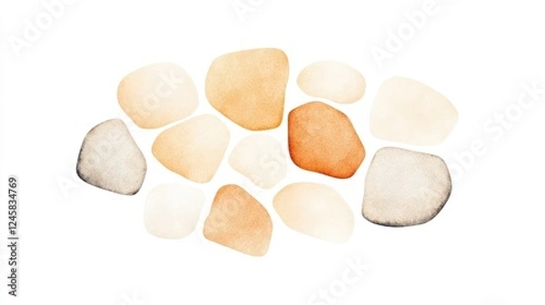 Fototapeta A collection of smooth, colorful pebbles arranged on a white background, ideal for design use