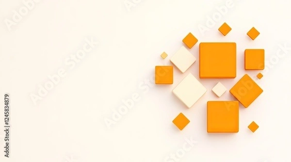 Fototapeta Abstract arrangement of orange and cream geometric shapes on a light background, ideal for design