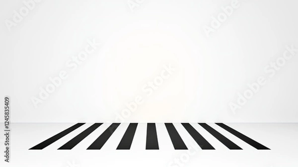 Obraz Minimalistic interior with black stripes on white floor and wall, creating a modern aesthetic