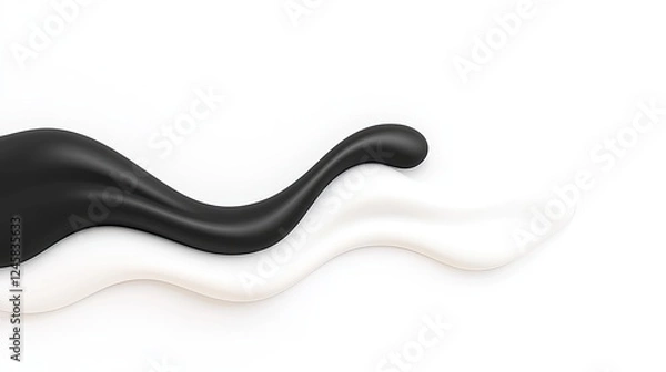 Fototapeta Abstract flowing shapes in black and white on a minimalist background, creating a modern aesthetic