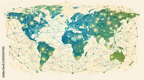 Fototapeta Abstract global network illustration  globe with connected lines for internet connectivity