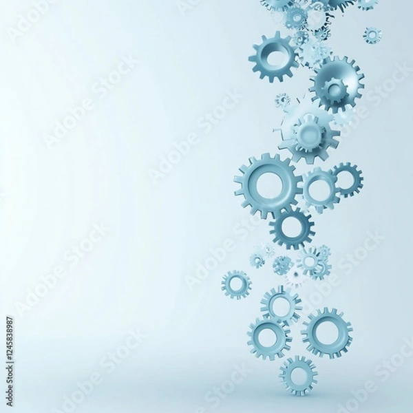 Fototapeta Abstract image of floating gears in a light background.