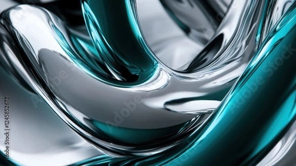 Obraz Futuristic metallic gradient with silver and teal hues creates an abstract flowing pattern