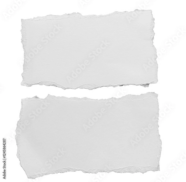 Fototapeta torn blank pages with uneven texture edges. set of ripped white paper sheets png isolated on transparent background. document or newspaper mockup
