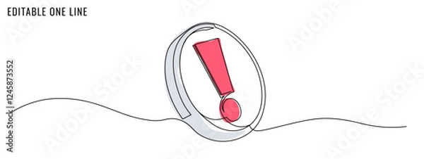 Fototapeta One continuous line drawing of exclamation mark. Editable stroke, vector illustration