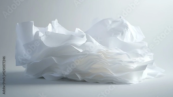 Fototapeta A neatly stacked pile of white paper, captured in a studio setting with soft lighting.