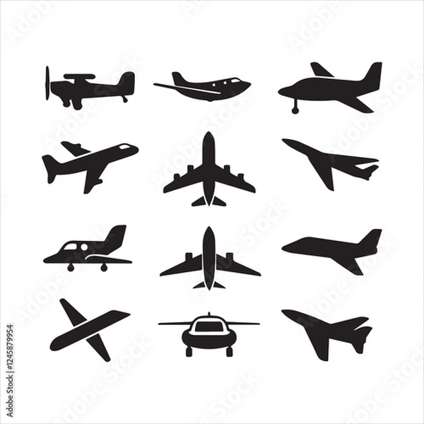 Fototapeta simle plane icon silhouette bundle with white background