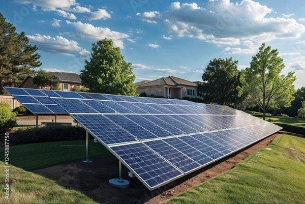Fototapeta Solar Panels in a Suburban Landscape Harnessing Renewable Energy