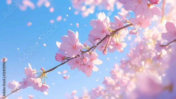 Obraz 青空と満開の桜のアップのイラスト