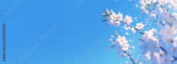 Obraz 青空と満開の桜のアップのイラスト