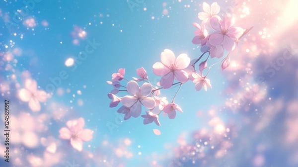 Obraz 青空と満開の桜のアップのイラスト