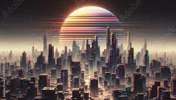 Fototapeta VHS Glitch Effect Retro Background, 90s Aesthetic, Distorted Screen Background