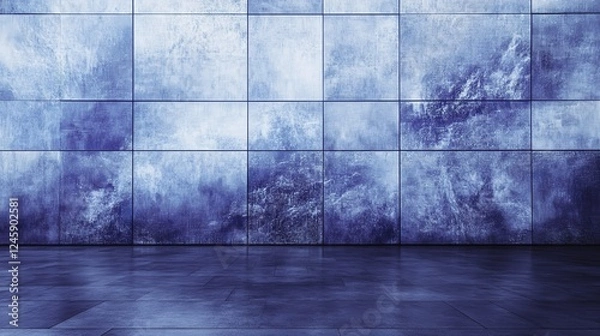 Fototapeta Giant multimedia wall with abstract digital screens, gradient lighting, and futuristic minimalism, symbolizing the fusion of technology and design.