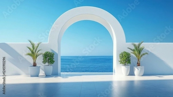 Fototapeta Coastal Archway to Serene Sea View Minimalist Architecture