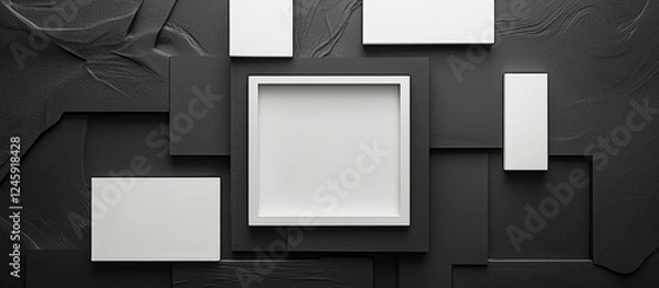 Fototapeta Black and white abstract background with blank square frames for inspiration and creative text placement in minimalistic design