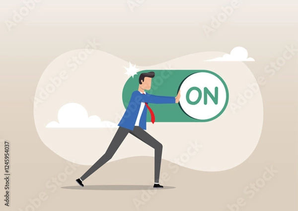 Obraz Smart businessman push setting button switch to on position