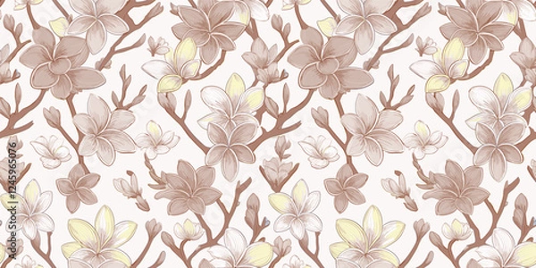 Fototapeta Repeating pattern of stylized floral elements in muted, earthy tones against a light background.