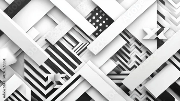 Fototapeta Abstract Black and White Geometric Shapes and Patterns Composition