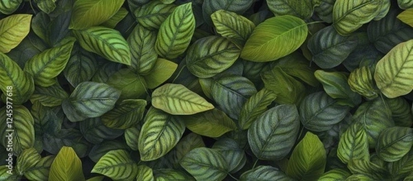 Fototapeta Lush Green Foliage Textures Background with Varied Leaf Patterns for Natural Decor and Garden Themes