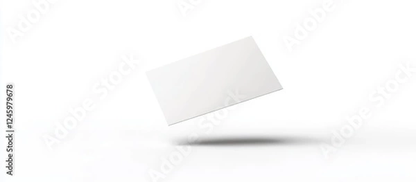 Fototapeta Surreal floating white business card against a clean white background for realistic mockup presentation and design showcase.