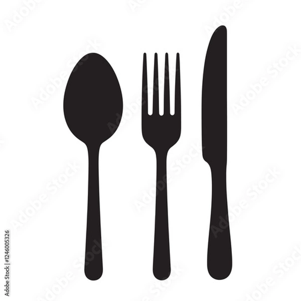 Obraz fork and knife, spoon and fork, set of vector icons for web, set of icons for web design, set of icons for web