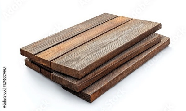 Obraz Stacked Wooden Planks on White Background for Construction or Craft Projects, Ideal for DIY, Home Improvement, and Artistic Endeavors