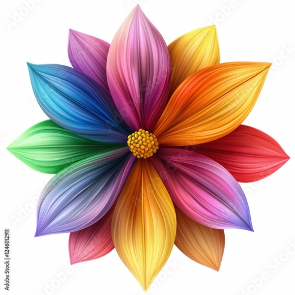 Fototapeta Realistic Multicolored Rainbow Flower with Vibrant Petals and Detailed Center Isolated on Transparent Background. Generative Ai.