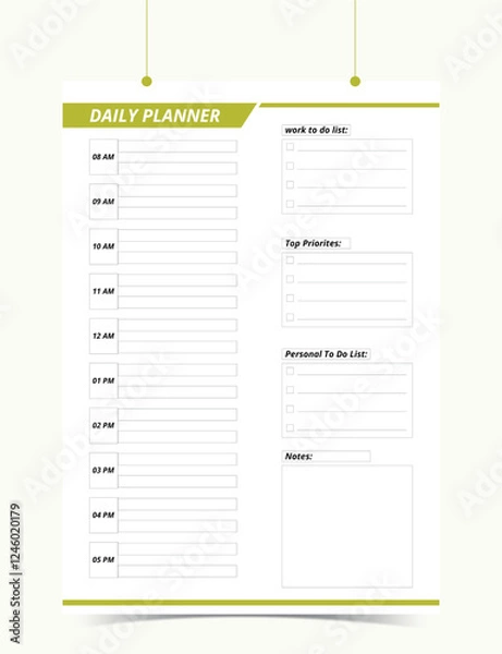 Obraz Minimalist Printable vector planner template design, Daily planner for every day, Schedule, tasks, notes for the every day and simple printable to do list, Vector graphic set for daily routine.