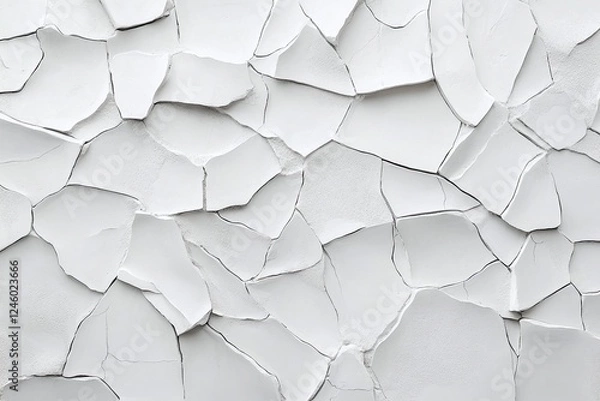 Fototapeta Closeup of Abstract Cracked White Plaster Wall Texture with Irregular Shapes and Rough Surface