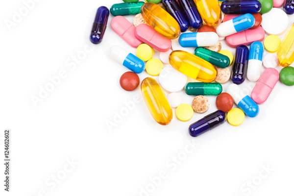 Obraz Various color pills and capsules close shot