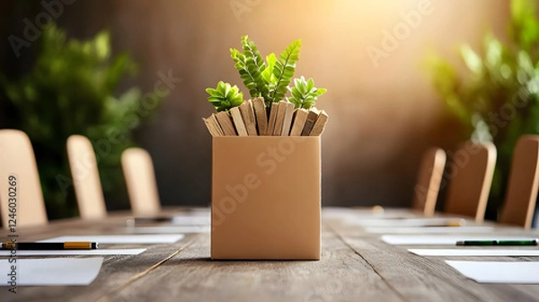 Fototapeta A meeting in an eco-friendly corporate lounge with furniture made from recycled materials