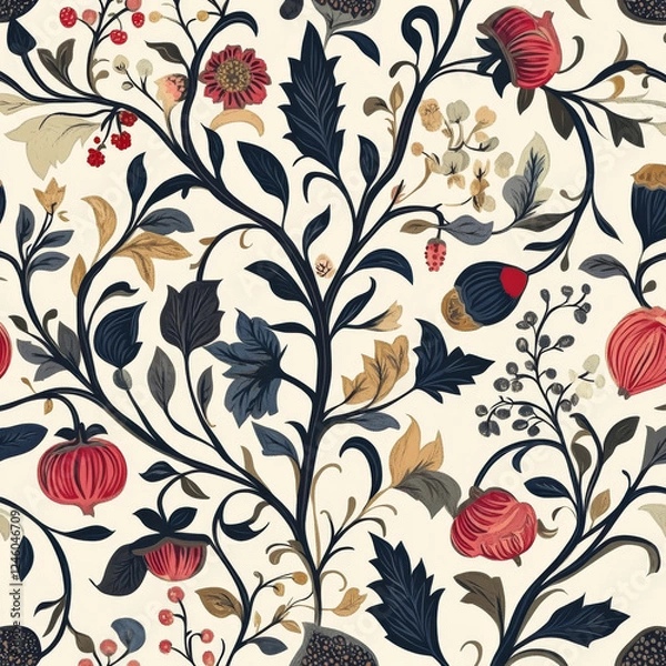 Fototapeta Floral pattern with intricate leaves and flowers