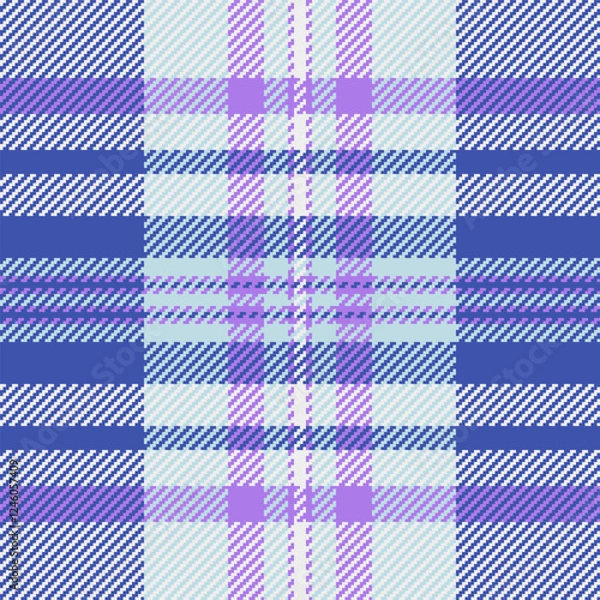 Fototapeta Self texture textile tartan, revival check fabric vector. Back seamless background plaid pattern in white and blue colors.