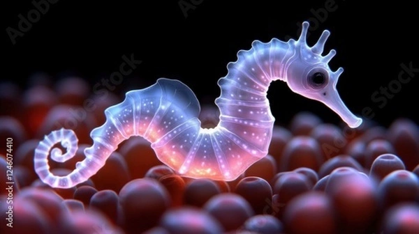 Obraz Ethereal Seahorse Swimming Through Vibrant Coral Background