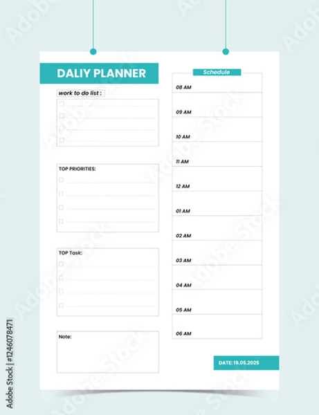 Fototapeta Minimalist Printable vector planner template design, Daily planner for every day, Schedule, tasks, notes for the every day and simple printable to do list, Vector graphic set for daily routine.