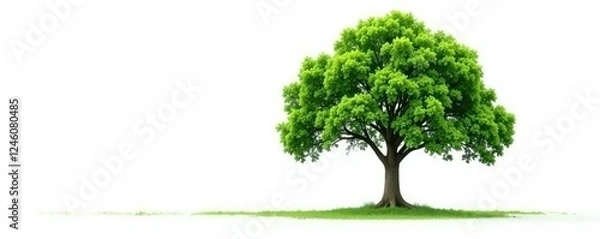 Fototapeta Single isolated green tree on white background with a clipping path, white background, nature, forest