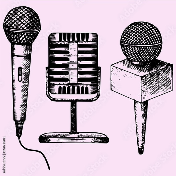 Fototapeta zestaw Mikrofon Karaoke doodle styl szkic ilustracji ręcznie rysowane wektor