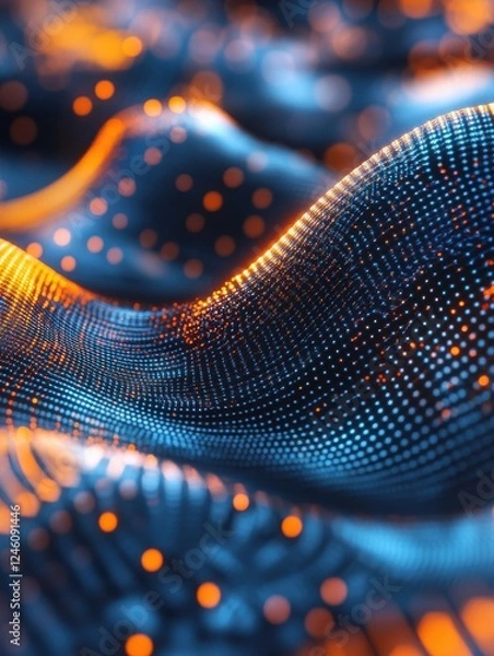 Obraz Digital data mosaic in motion. 3D render style. Information flow concept. Design for tech company visuals and data visualization projects.