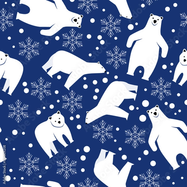 Obraz Seamless pattern. Polar bear on a blue background.