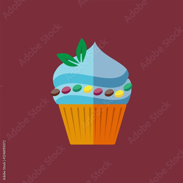 Obraz Flat vector illustration of cupcake with icing on top