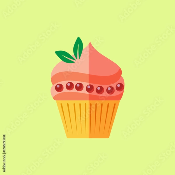Obraz Flat vector cupcake with cherry on top