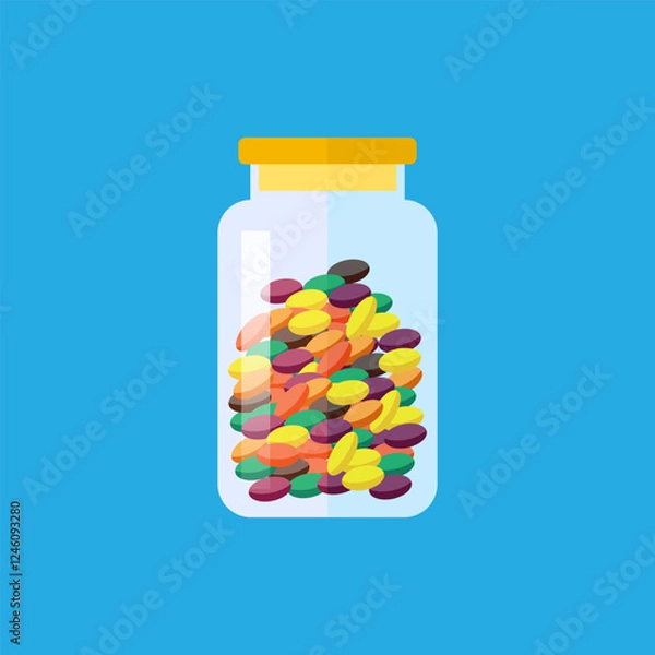 Obraz Flat vector illustration of pills in a bottle