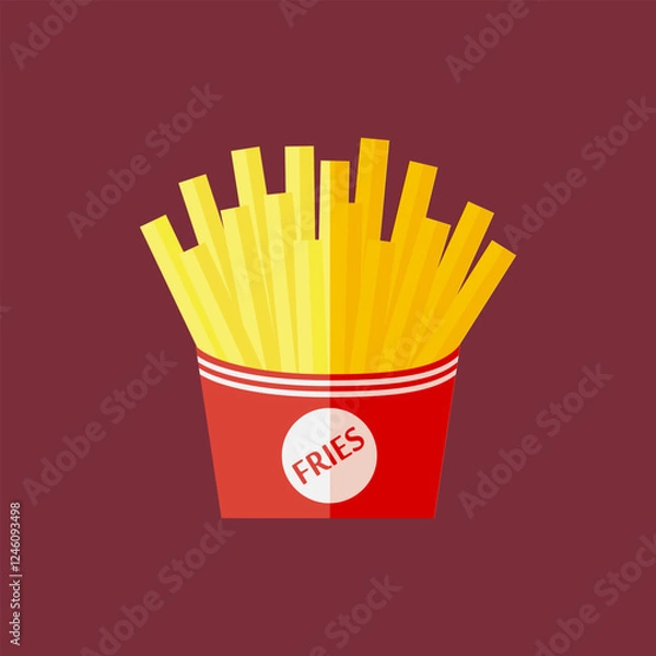 Obraz Flat french fries vector illustration on broun background. Fast food illustration