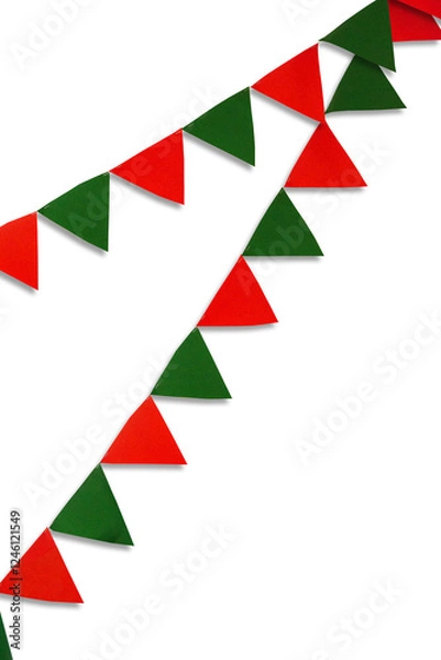 Obraz Colorful Triangular Flag Isolated On White Background, Carnival Garland With Flags, Festive background, Festival And Bright Decoration.