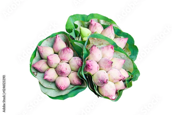 Obraz Pink Lotus Flower Wrapped In Lotus Leaf Isolated On White Background.