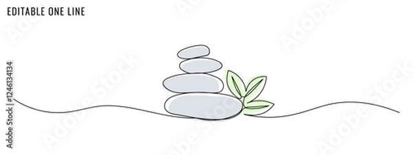 Fototapeta One continuous line drawing of spa stones. Concept of spa relaxation. Editable stroke, vector illustration