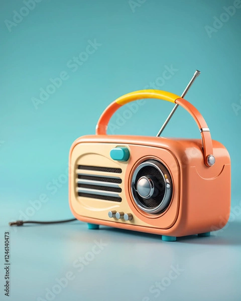 Obraz retro radio isolated on blue background