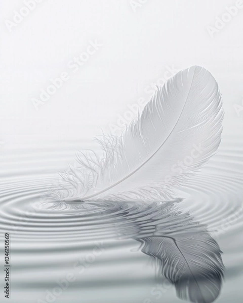 Obraz White feather floating on water with gentle ripples 
